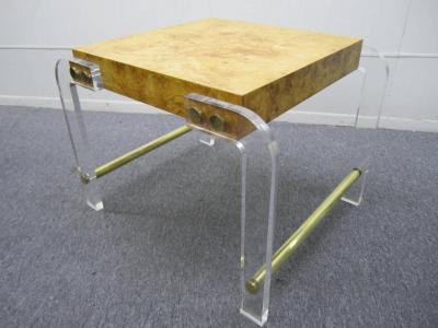 Milo Baughman Milo Baughman style Lucite and Olive Ash Burl Side End Table Mid century Modern