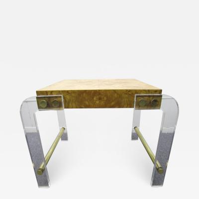 Milo Baughman Milo Baughman style Lucite and Olive Ash Burl Side End Table Mid century Modern