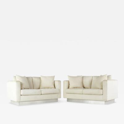 Milo Baughman Milo Baugman Style Mid Century Modernist Chrome Base Loveseat Pair