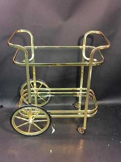 Milo Baughman Modern Brass Tone Milo Baughman Style Bar Cart