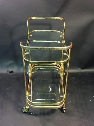 Milo Baughman Modern Brass Tone Milo Baughman Style Bar Cart