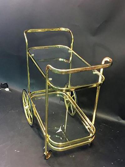 Milo Baughman Modern Brass Tone Milo Baughman Style Bar Cart