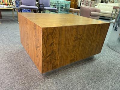 Milo Baughman NEAR PAIR OFMODERN BURLWOOD LAMINATE AND CHROME TABLES