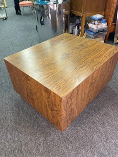 Milo Baughman NEAR PAIR OFMODERN BURLWOOD LAMINATE AND CHROME TABLES