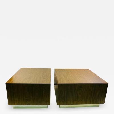 Milo Baughman NEAR PAIR OFMODERN BURLWOOD LAMINATE AND CHROME TABLES