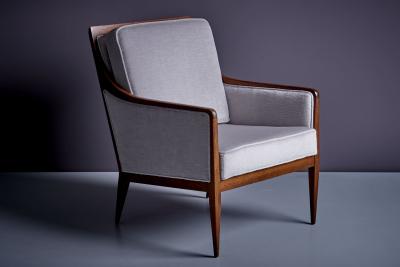 Milo Baughman Newly upholstered Pair of Light Gray Milo Baughman Lounge or Arm Chairs 1950s