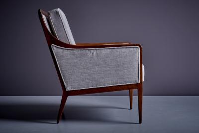 Milo Baughman Newly upholstered Pair of Light Gray Milo Baughman Lounge or Arm Chairs 1950s