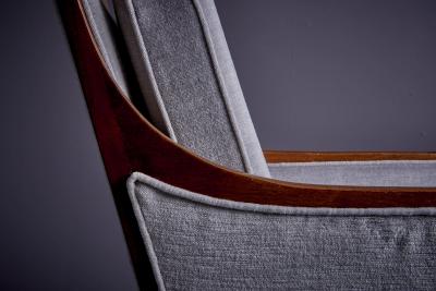 Milo Baughman Newly upholstered Pair of Light Gray Milo Baughman Lounge or Arm Chairs 1950s