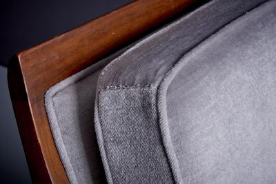 Milo Baughman Newly upholstered Pair of Light Gray Milo Baughman Lounge or Arm Chairs 1950s
