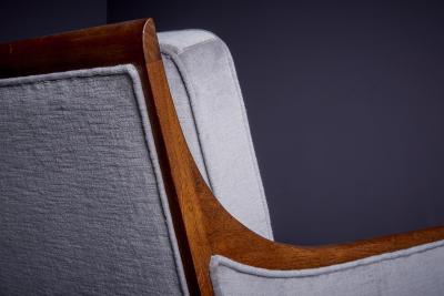 Milo Baughman Newly upholstered Pair of Light Gray Milo Baughman Lounge or Arm Chairs 1950s