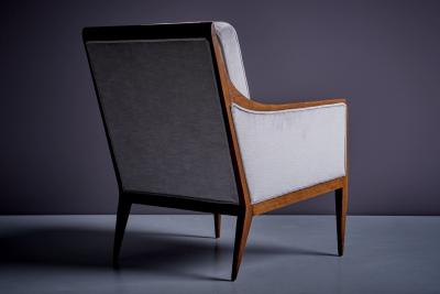 Milo Baughman Newly upholstered Pair of Light Gray Milo Baughman Lounge or Arm Chairs 1950s