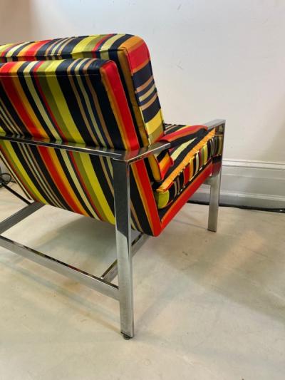 Milo Baughman PAIR OF MILO BAUGHMAN CHAIRS IN HIGH END STRPIED FABRIC