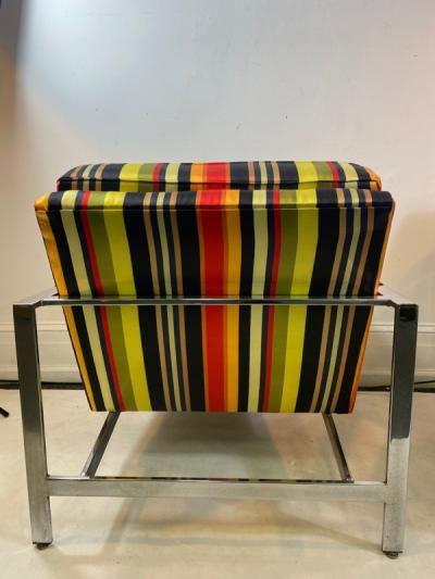 Milo Baughman PAIR OF MILO BAUGHMAN CHAIRS IN HIGH END STRPIED FABRIC