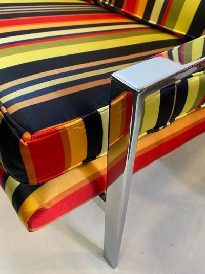 Milo Baughman PAIR OF MILO BAUGHMAN CHAIRS IN HIGH END STRPIED FABRIC