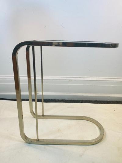 Milo Baughman PAIR OF MILO BAUGHMAN GLASS AND CHROME SIDE TABLES
