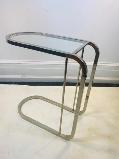 Milo Baughman PAIR OF MILO BAUGHMAN GLASS AND CHROME SIDE TABLES