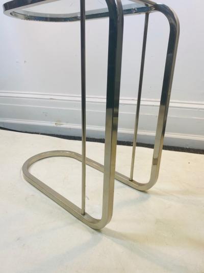 Milo Baughman PAIR OF MILO BAUGHMAN GLASS AND CHROME SIDE TABLES