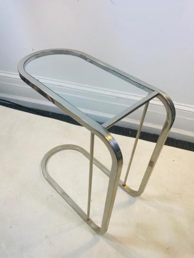 Milo Baughman PAIR OF MILO BAUGHMAN GLASS AND CHROME SIDE TABLES