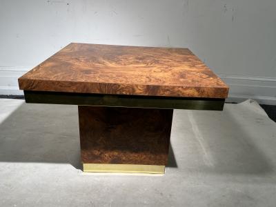 Milo Baughman PAIR OF MODERN BURLWOOD LAMINATE AND BRASS SIDE TABLES