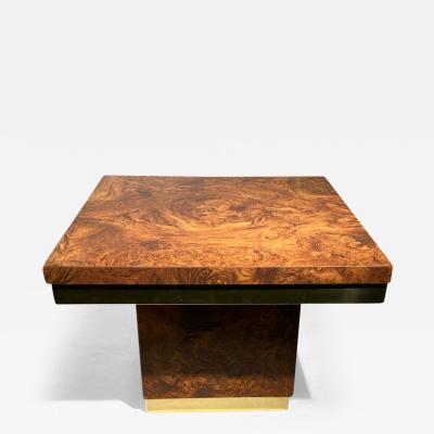Milo Baughman PAIR OF MODERN BURLWOOD LAMINATE AND BRASS SIDE TABLES