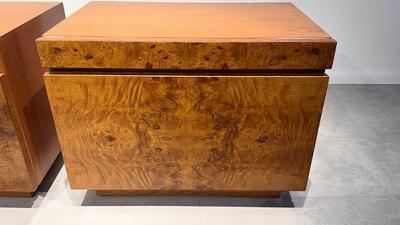 Milo Baughman Pair American Modern Burlwood Night Tables Milo Baughman