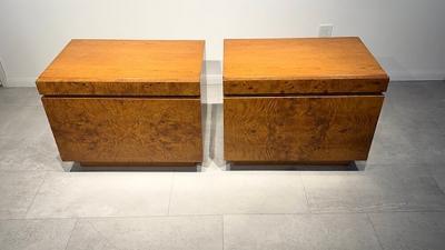 Milo Baughman Pair American Modern Burlwood Night Tables Milo Baughman