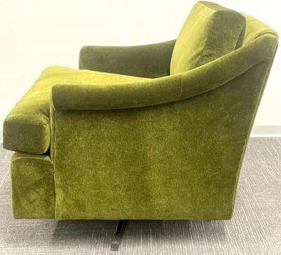 Milo Baughman Pair Mid Century Modern Swivel Arm Lounge Chairs Olive Green Velvet American