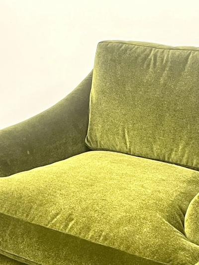 Milo Baughman Pair Mid Century Modern Swivel Arm Lounge Chairs Olive Green Velvet American
