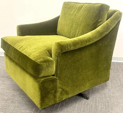 Milo Baughman Pair Mid Century Modern Swivel Arm Lounge Chairs Olive Green Velvet American