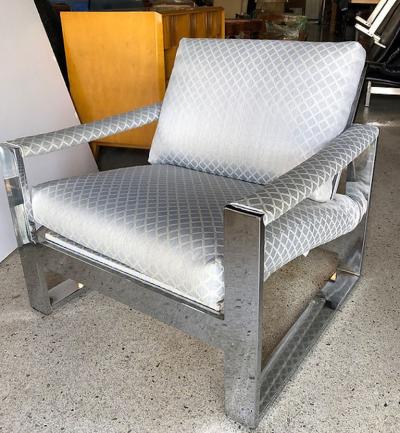 Milo Baughman Pair Of American Modern Chrome and Fabric Lounge chairs Milo Baughman