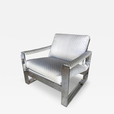 Milo Baughman Pair Of American Modern Chrome and Fabric Lounge chairs Milo Baughman