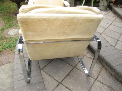 Milo Baughman Pair Rounded Polished Steel Flat Bar Frame Lounge Chairs Milo Baughman