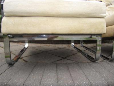 Milo Baughman Pair Rounded Polished Steel Flat Bar Frame Lounge Chairs Milo Baughman