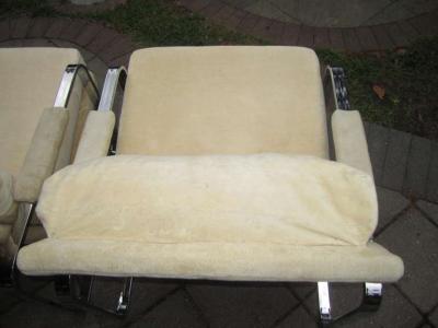 Milo Baughman Pair Rounded Polished Steel Flat Bar Frame Lounge Chairs Milo Baughman