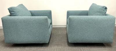 Milo Baughman Pair Teal Milo Baughman Style Mid Century Modern Lounge Chairs Swivel Square