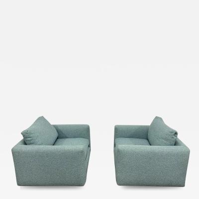 Milo Baughman Pair Teal Milo Baughman Style Mid Century Modern Lounge Chairs Swivel Square