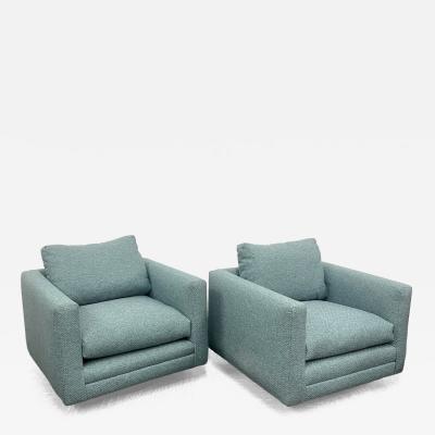 Milo Baughman Pair Teal Milo Baughman Style Mid Century Modern Lounge Chairs Swivel Square