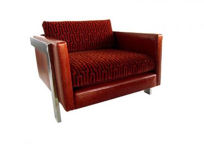 Milo Baughman Pair of American Modern Polished Chrome Leather Velvet Armchairs Milo Baughman