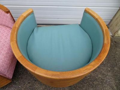 Milo Baughman Pair of Butcher Block Milo Baughman Style Barrel Back Lounge Chairs Mid Century