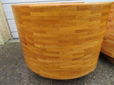 Milo Baughman Pair of Butcher Block Milo Baughman Style Barrel Back Lounge Chairs Mid Century