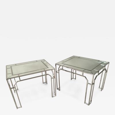 Milo Baughman Pair of Chrome and Mirrored Tables by Milo Baughman