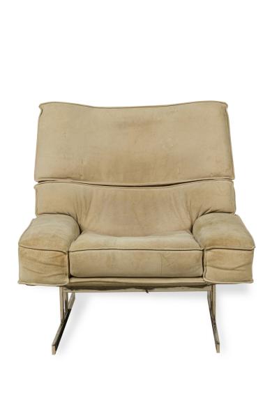 Milo Baughman Pair of Large Milo Baughman Chrome and suede Club Chairs