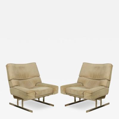 Milo Baughman Pair of Large Milo Baughman Chrome and suede Club Chairs