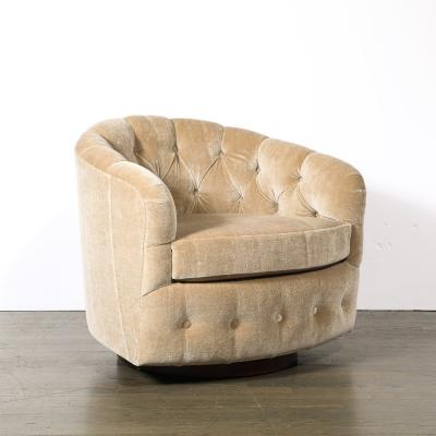 Milo Baughman Pair of Mid Century Biscuit Tufted Mohair Swivel Chairs signed Milo Baughman