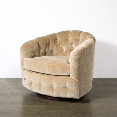 Milo Baughman Pair of Mid Century Biscuit Tufted Mohair Swivel Chairs signed Milo Baughman