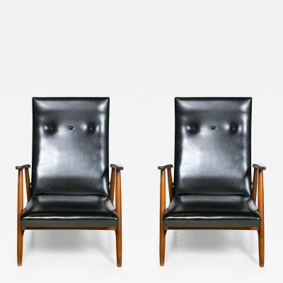 Milo Baughman Pair of Mid Century Modern Scandinavian Teak and Black Lounge Chairs