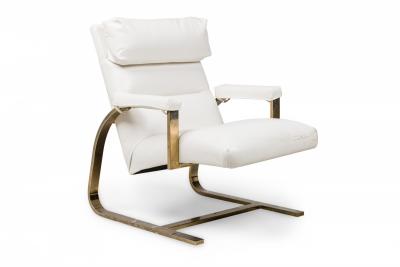 Milo Baughman Pair of Milo Baughman Brass White Leather Upholstered Arm Chairs