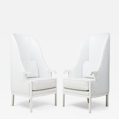 Milo Baughman Pair of Milo Baughman Mid Century Modern High Back White Wing Armchairs