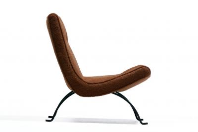 Milo Baughman Pair of Milo Baughman Scoop Chairs in Chocolate Boucl with Iron Legs c 1950s