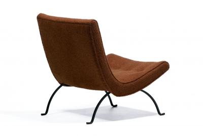 Milo Baughman Pair of Milo Baughman Scoop Chairs in Chocolate Boucl with Iron Legs c 1950s